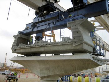 지지대에서의 교량 단면, 기초 및 기둥의 교량 단면
