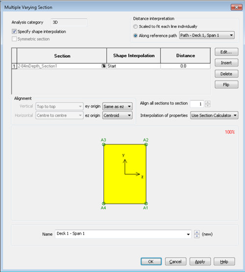 Deck 1, Span 1의 Multiple Varying Section 정의