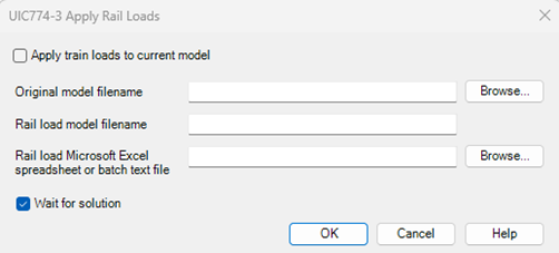 철도하중 재하를 위한 대화창