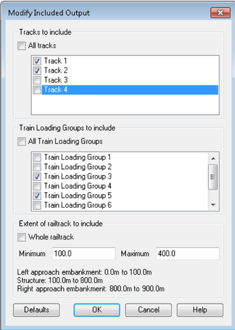 결과 출력 대상 Track 및 Train Loading Group 지정 예시