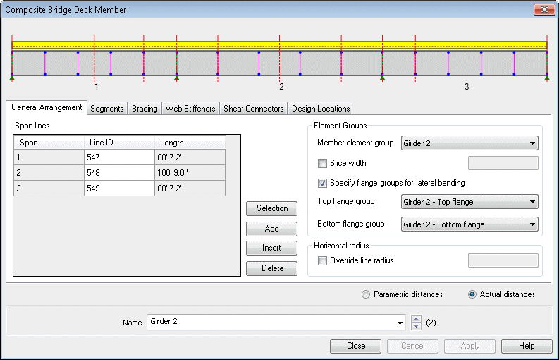 복합 교량 데크 설계 부재 다이얼로그