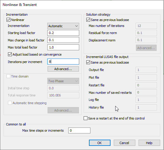 이 예제의 'Nonlinear and Transient' 제어 설정